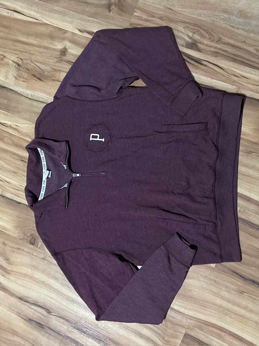 Y2K VS PINK Plum 1/4 Zip Pullover Fleece Sweatshirt Crest Logo Pockets 2013 LG